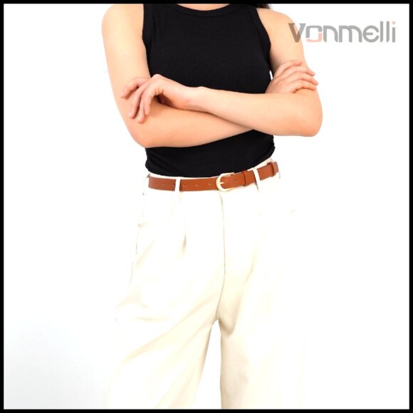 Thin Leather Skinny Belts Set Gold Buckle Elegant Minimal Chic Waist Accent